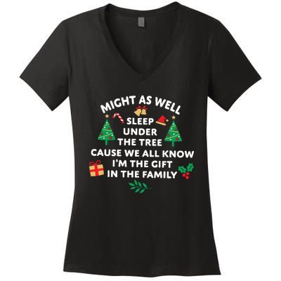 Might As Well Sleep Under The Tree Christmas Family Women's V-Neck T-Shirt