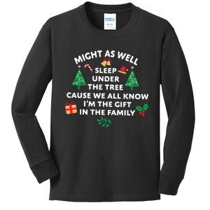 Might As Well Sleep Under The Tree Christmas Family Kids Long Sleeve Shirt