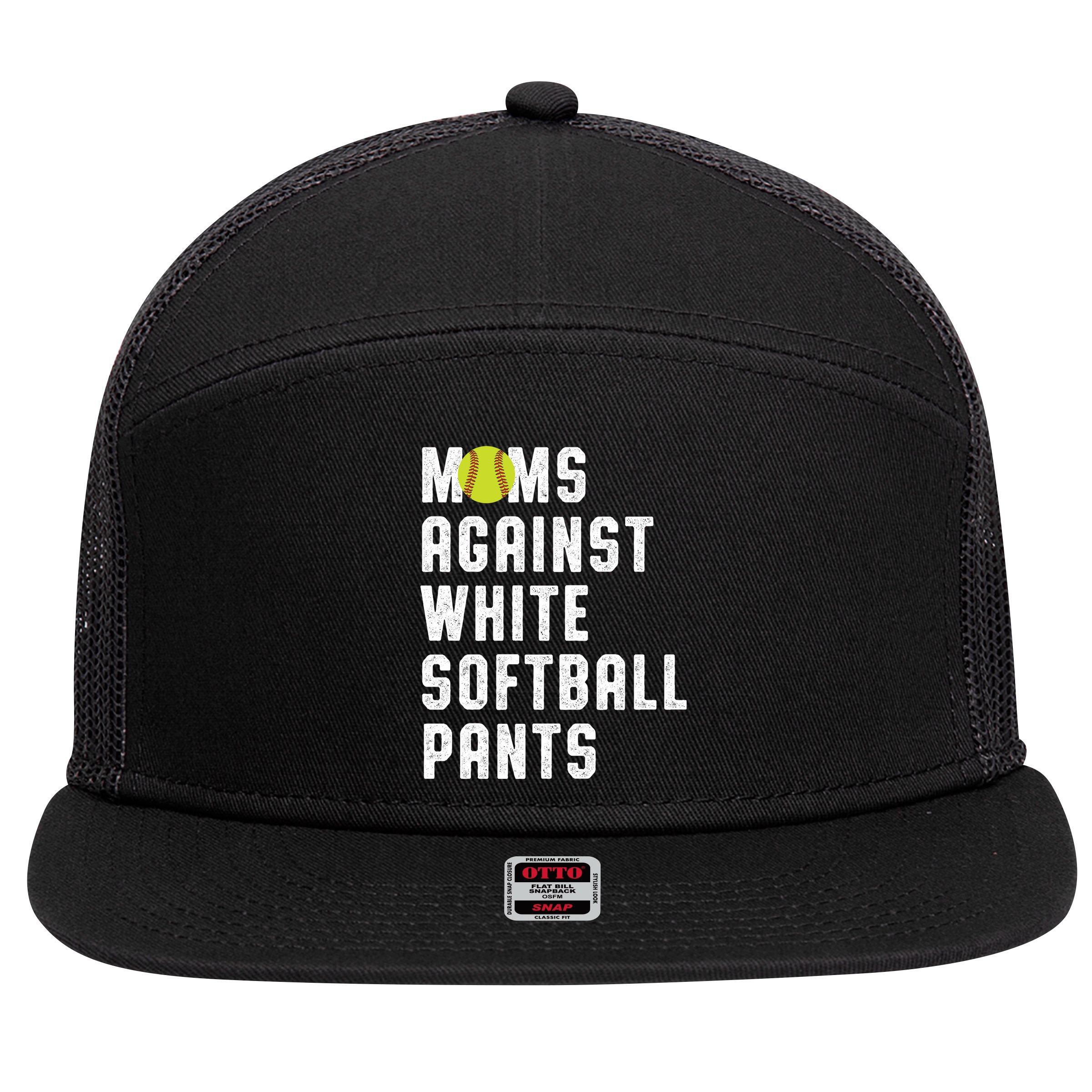 Moms Against White Softball Pants 7 Panel Mesh Trucker Snapback Hat