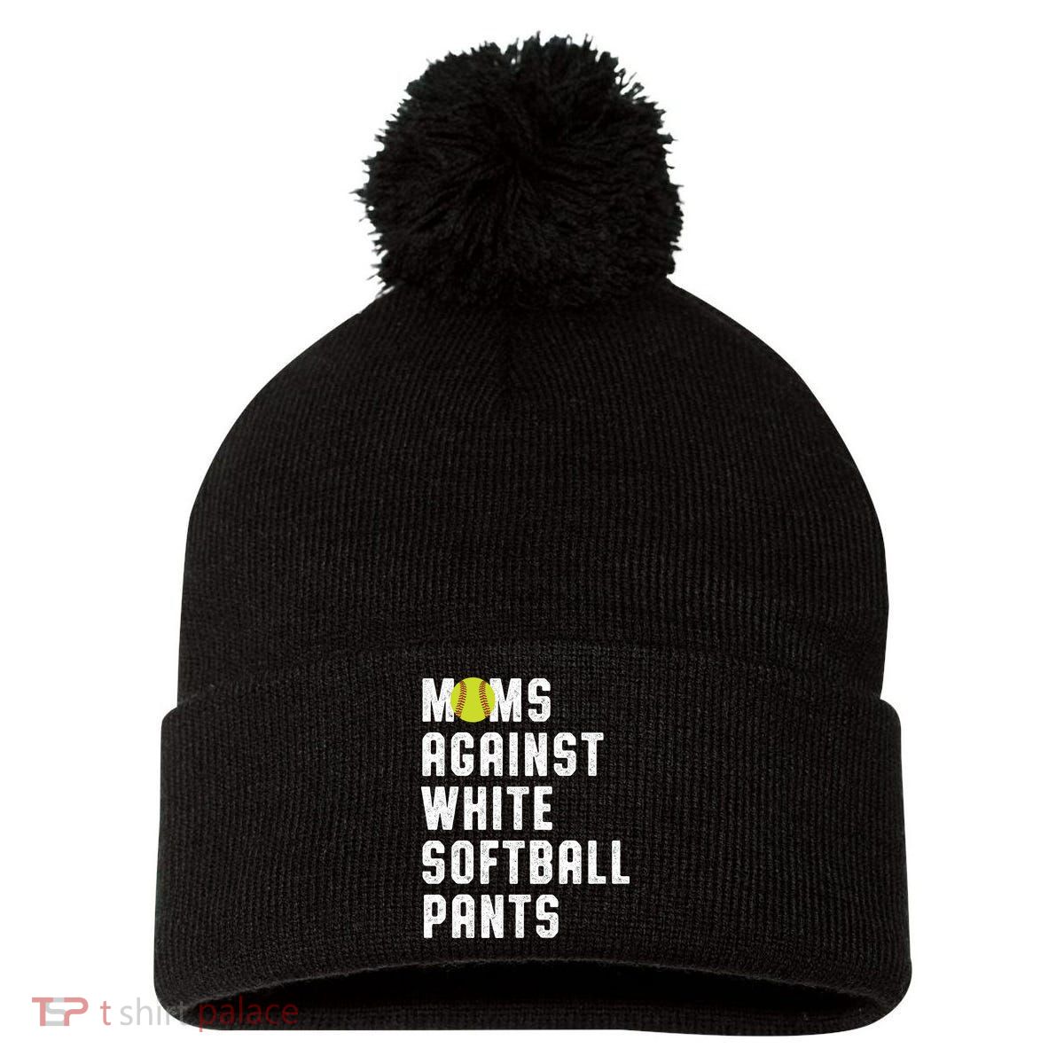 Moms Against White Softball Pants Pom Pom 12in Knit Beanie