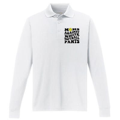 Moms Against White Softball Pants Funny Softball Mom Performance Long Sleeve Polo