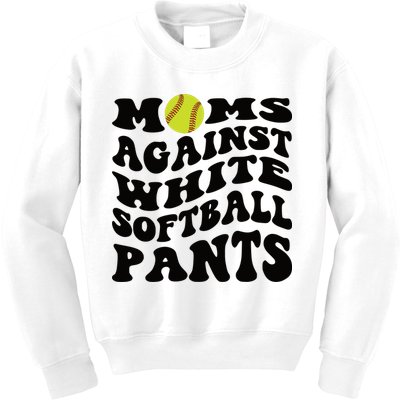 Moms Against White Softball Pants Funny Softball Mom Kids Sweatshirt