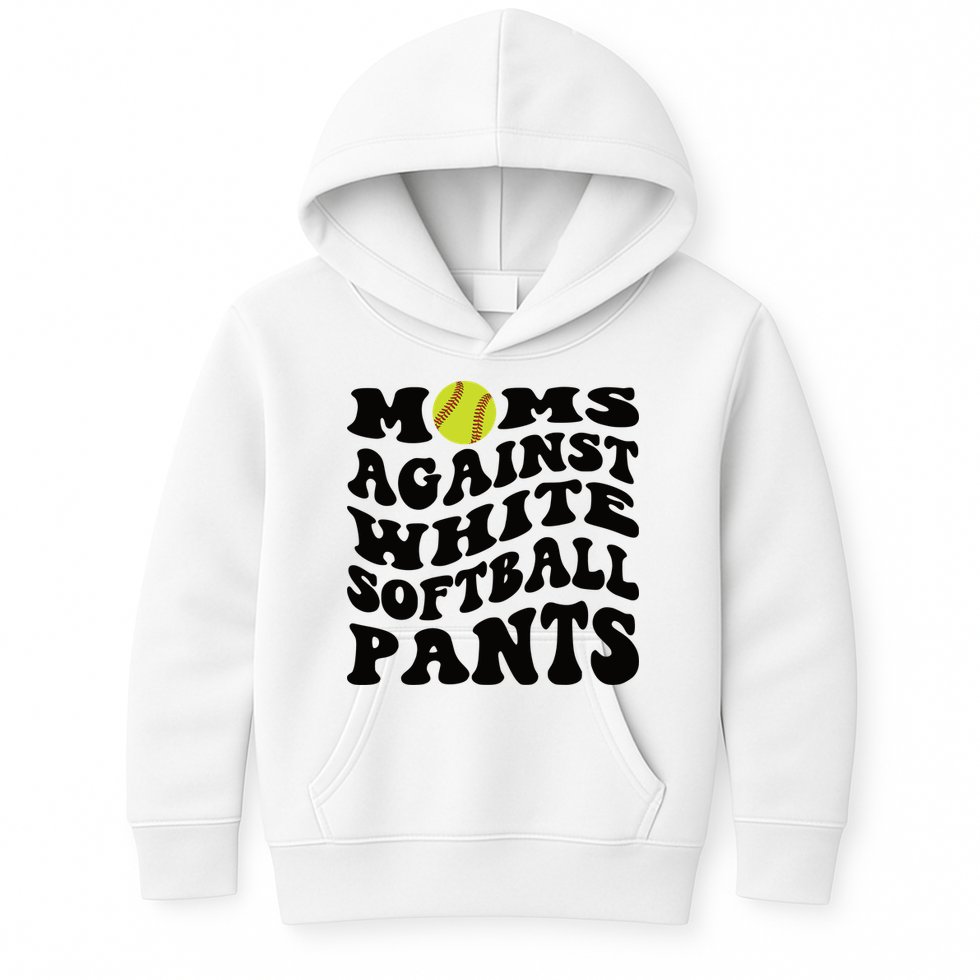 Moms Against White Softball Pants Funny Softball Mom Kids Hoodie