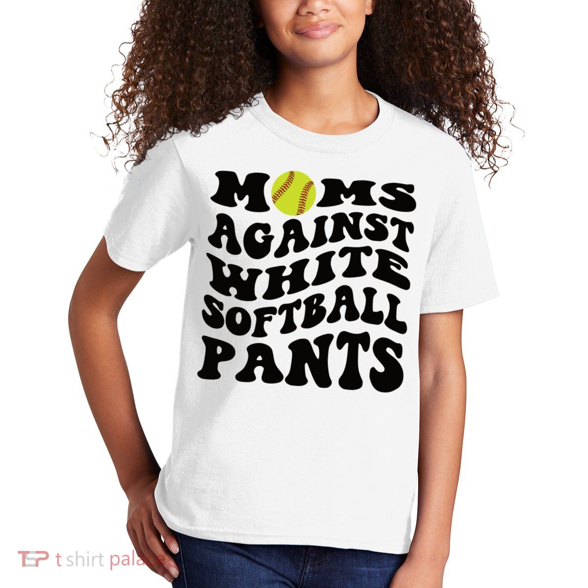 Moms Against White Softball Pants Funny Softball Mom Kids T-Shirt