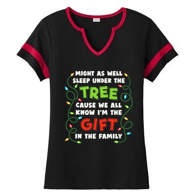 Might As Well Sleep Under The Tree Humor Favorite Person Funny Christmas Ladies Halftime Notch Neck Tee