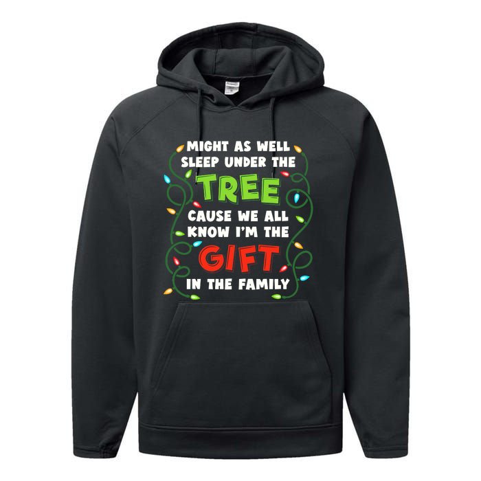 Might As Well Sleep Under The Tree Humor Favorite Person Funny Christmas Performance Fleece Hoodie