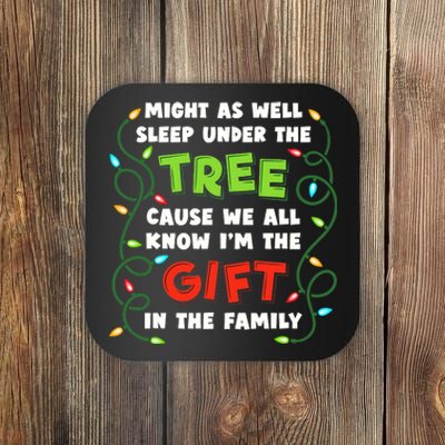 Might As Well Sleep Under The Tree Humor Favorite Person Funny Christmas Coaster