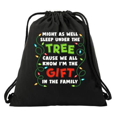 Might As Well Sleep Under The Tree Humor Favorite Person Funny Christmas Drawstring Bag