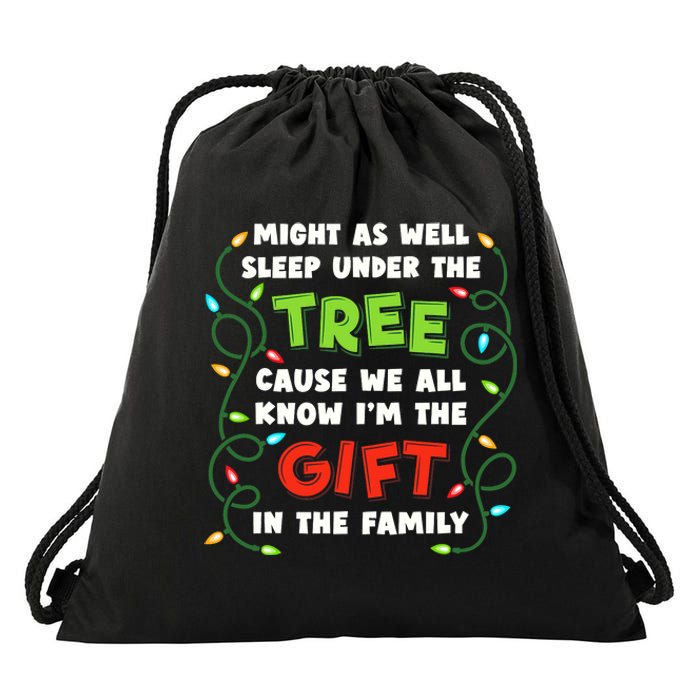 Might As Well Sleep Under The Tree Humor Favorite Person Funny Christmas Drawstring Bag