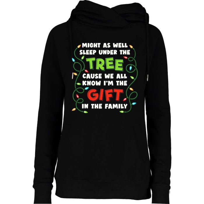 Might As Well Sleep Under The Tree Humor Favorite Person Funny Christmas Womens Funnel Neck Pullover Hood