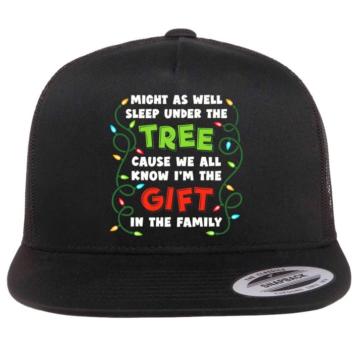 Might As Well Sleep Under The Tree Humor Favorite Person Funny Christmas Flat Bill Trucker Hat