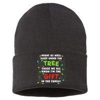 Might As Well Sleep Under The Tree Humor Favorite Person Funny Christmas Sustainable Knit Beanie