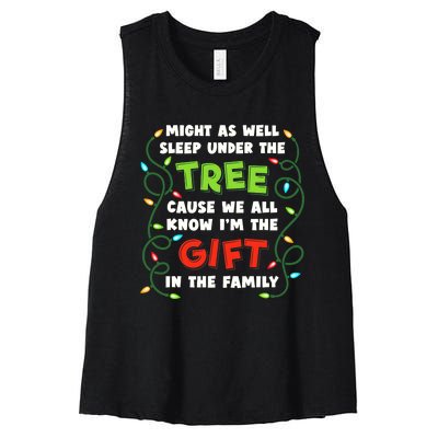 Might As Well Sleep Under The Tree Humor Favorite Person Funny Christmas Women's Racerback Cropped Tank