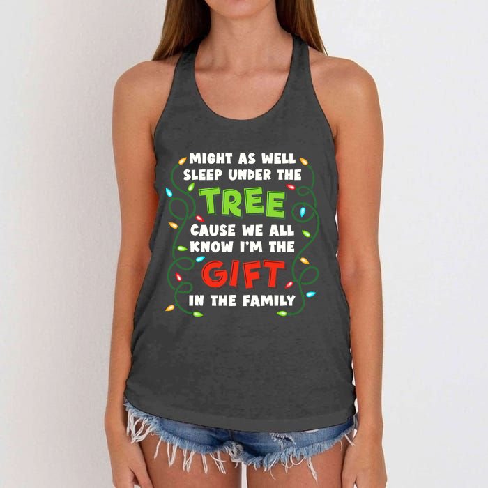 Might As Well Sleep Under The Tree Humor Favorite Person Funny Christmas Women's Knotted Racerback Tank