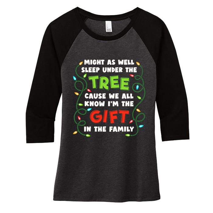 Might As Well Sleep Under The Tree Humor Favorite Person Funny Christmas Women's Tri-Blend 3/4-Sleeve Raglan Shirt