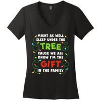 Might As Well Sleep Under The Tree Humor Favorite Person Funny Christmas Women's V-Neck T-Shirt