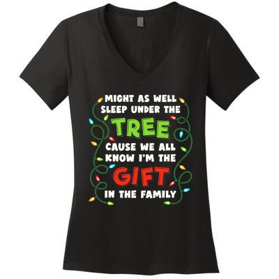 Might As Well Sleep Under The Tree Humor Favorite Person Funny Christmas Women's V-Neck T-Shirt