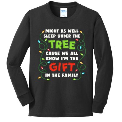 Might As Well Sleep Under The Tree Humor Favorite Person Funny Christmas Kids Long Sleeve Shirt