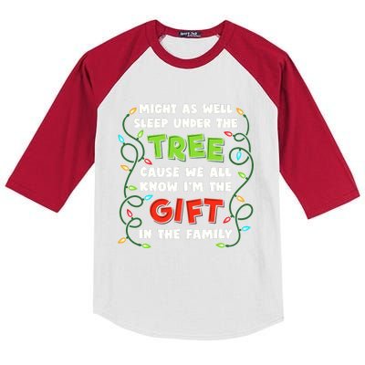 Might As Well Sleep Under The Tree Humor Favorite Person Funny Christmas Kids Colorblock Raglan Jersey