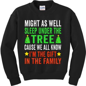 Might As Well Sleep Under The Tree Funny Christmas Family  Kids Sweatshirt