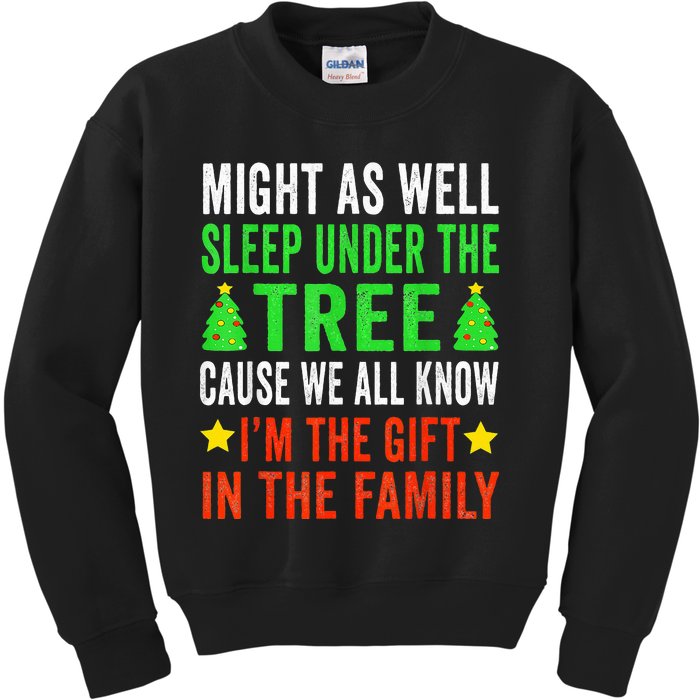 Might As Well Sleep Under The Tree Funny Christmas Family  Kids Sweatshirt