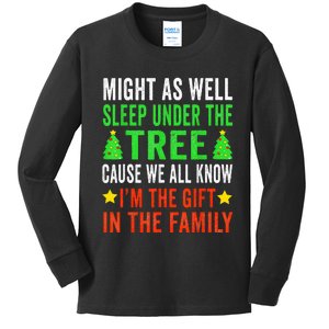 Might As Well Sleep Under The Tree Funny Christmas Family  Kids Long Sleeve Shirt