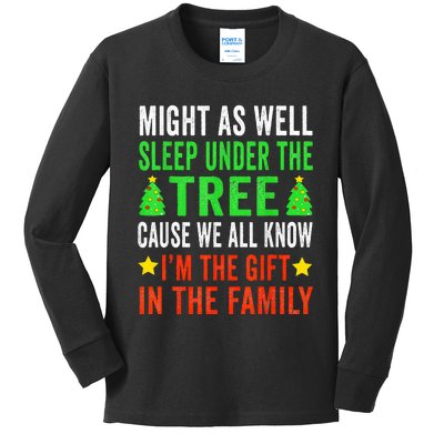 Might As Well Sleep Under The Tree Funny Christmas Family  Kids Long Sleeve Shirt