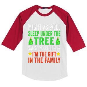 Might As Well Sleep Under The Tree Funny Christmas Family  Kids Colorblock Raglan Jersey