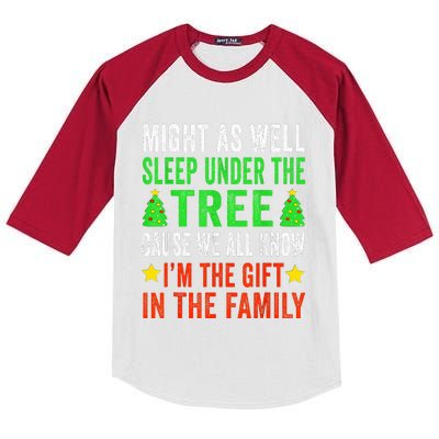 Might As Well Sleep Under The Tree Funny Christmas Family  Kids Colorblock Raglan Jersey