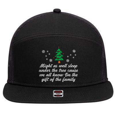 Might As Well Sleep Under The Tree Funny Christmas Xmas 7 Panel Mesh Trucker Snapback Hat