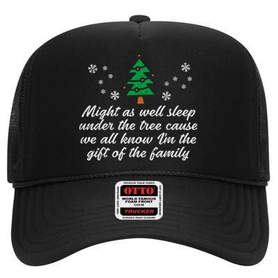 Might As Well Sleep Under The Tree Funny Christmas Xmas High Crown Mesh Back Trucker Hat