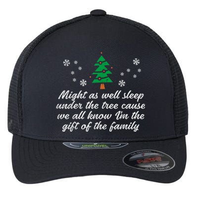 Might As Well Sleep Under The Tree Funny Christmas Xmas Flexfit Unipanel Trucker Cap