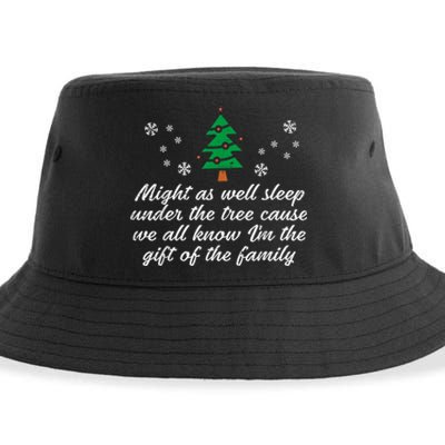 Might As Well Sleep Under The Tree Funny Christmas Xmas Sustainable Bucket Hat