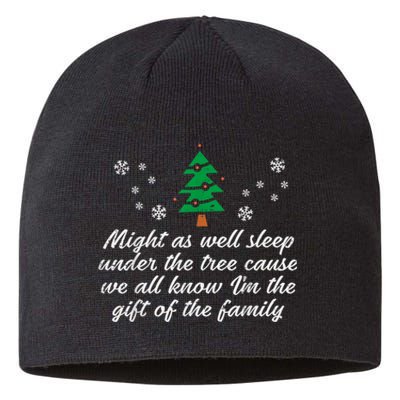 Might As Well Sleep Under The Tree Funny Christmas Xmas Sustainable Beanie