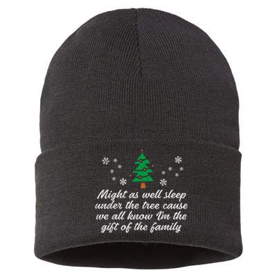 Might As Well Sleep Under The Tree Funny Christmas Xmas Sustainable Knit Beanie