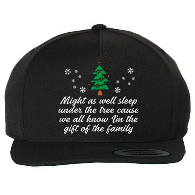 Might As Well Sleep Under The Tree Funny Christmas Xmas Wool Snapback Cap