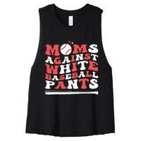 Moms Against White Baseball Pants Baseball Season Mom Women's Racerback Cropped Tank