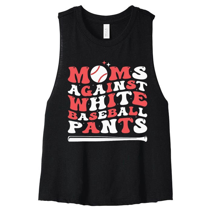 Moms Against White Baseball Pants Baseball Season Mom Women's Racerback Cropped Tank