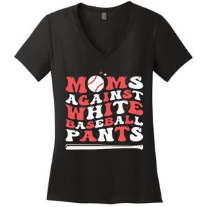 Moms Against White Baseball Pants Baseball Season Mom Women's V-Neck T-Shirt