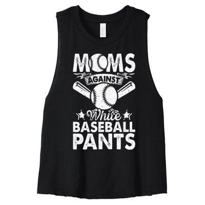 Moms Against White Baseball Pants Funny Baseball Mom Humor Women's Racerback Cropped Tank