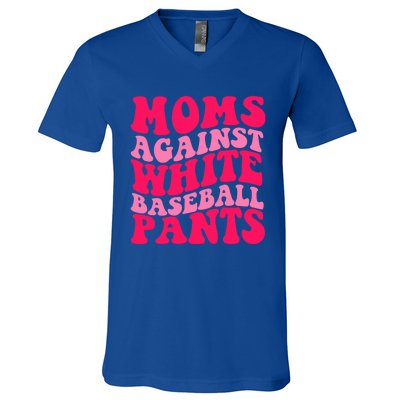 Moms Against White Baseball Pants Funny Groovy Sports Mama Cute Gift V-Neck T-Shirt