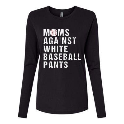 Moms Against White Baseball Pants Funny Baseball Mom Womens Cotton Relaxed Long Sleeve T-Shirt