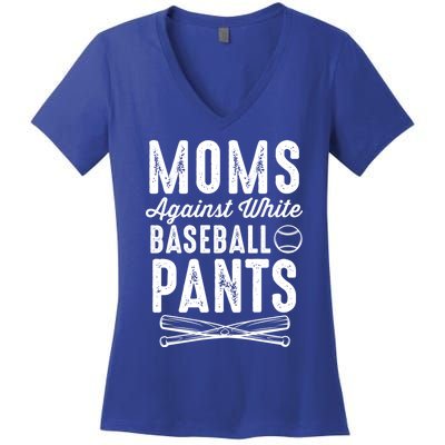 Moms Against White Baseball Pants Softball Baseball Mom Cool Gift Women's V-Neck T-Shirt