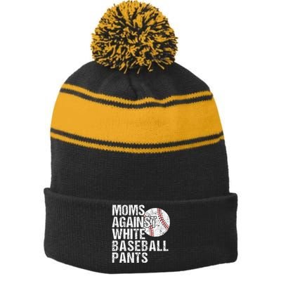 Moms Against White Baseball Pants Funny Baseball Mom Stripe Pom Pom Beanie