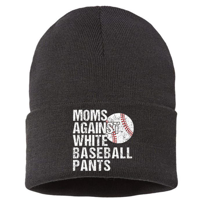 Moms Against White Baseball Pants Funny Baseball Mom Sustainable Knit Beanie