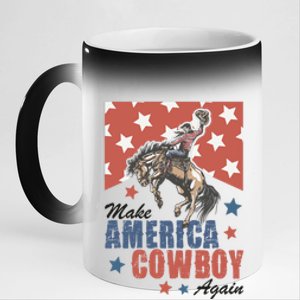 Make America Western Cowboy Again Retro 4th Of July Usa Flag 11oz Black Color Changing Mug