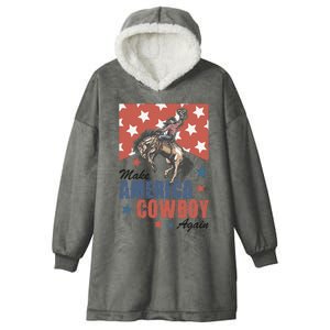 Make America Western Cowboy Again Retro 4th Of July Usa Flag Hooded Wearable Blanket