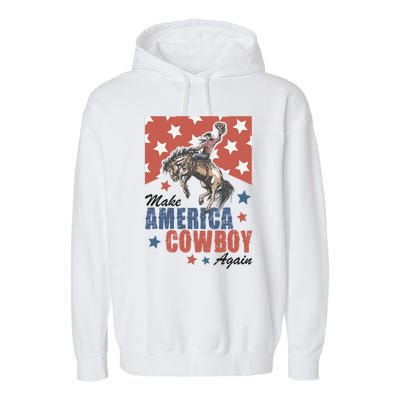 Make America Western Cowboy Again Retro 4th Of July Usa Flag Garment-Dyed Fleece Hoodie