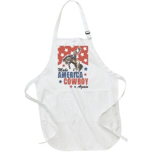 Make America Western Cowboy Again Retro 4th Of July Usa Flag Full-Length Apron With Pockets