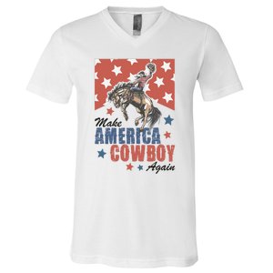 Make America Western Cowboy Again Retro 4th Of July Usa Flag V-Neck T-Shirt